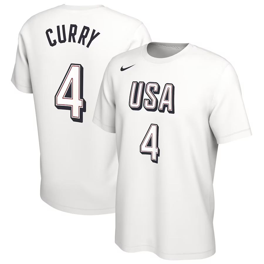 Men 2024 Paris Olympics USA basketball #4 Curry white T shirts